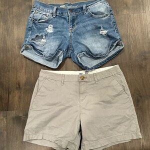 Old Navy Blue Distressed Jean Shorts and Gray Casual Shorts